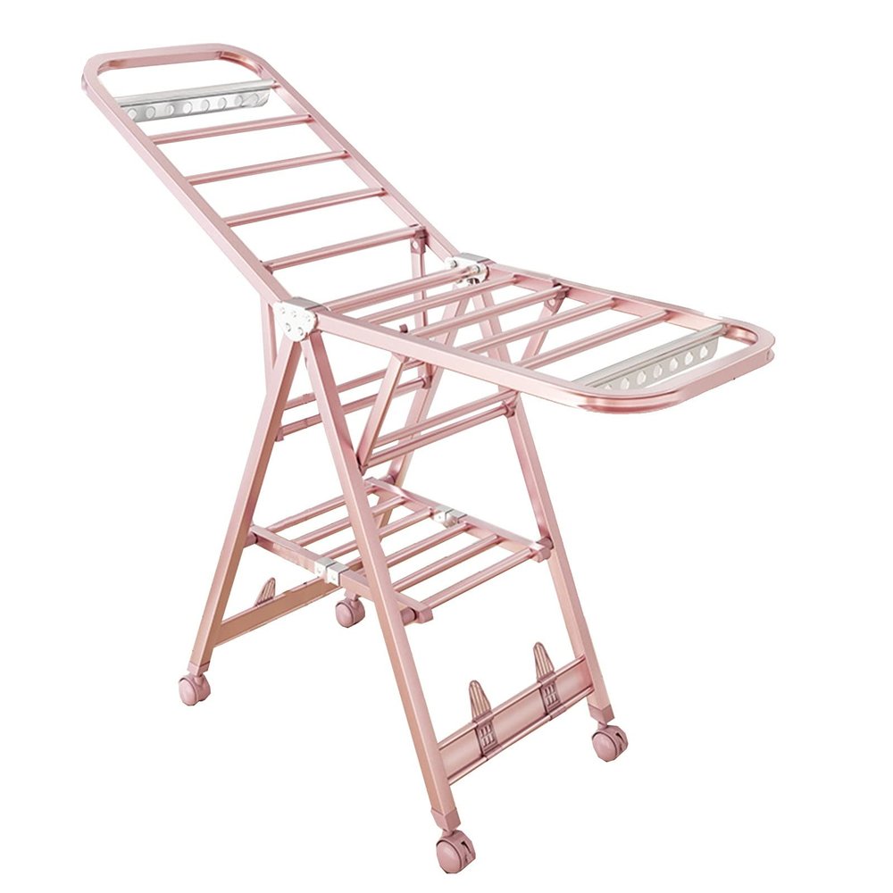 Flxsxq Clothes Drying Rack with Shoe Rest,Foldable 2-Level Laundry Drying Rack, Aluminum Towel Rack,for Clothes, Towels, Linens