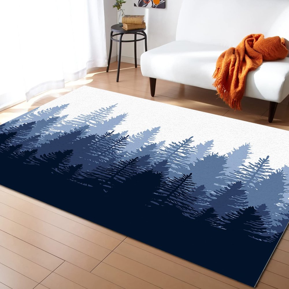 4x6ft Large Area Rugs for Living Room, Abstract Forest Blue Purple Collection Area Runner Rugs Non Slip Bedroom Carpets Hallways Rug, Outdoor Indoor Nursery Rugs Dcor Gradient Texture
