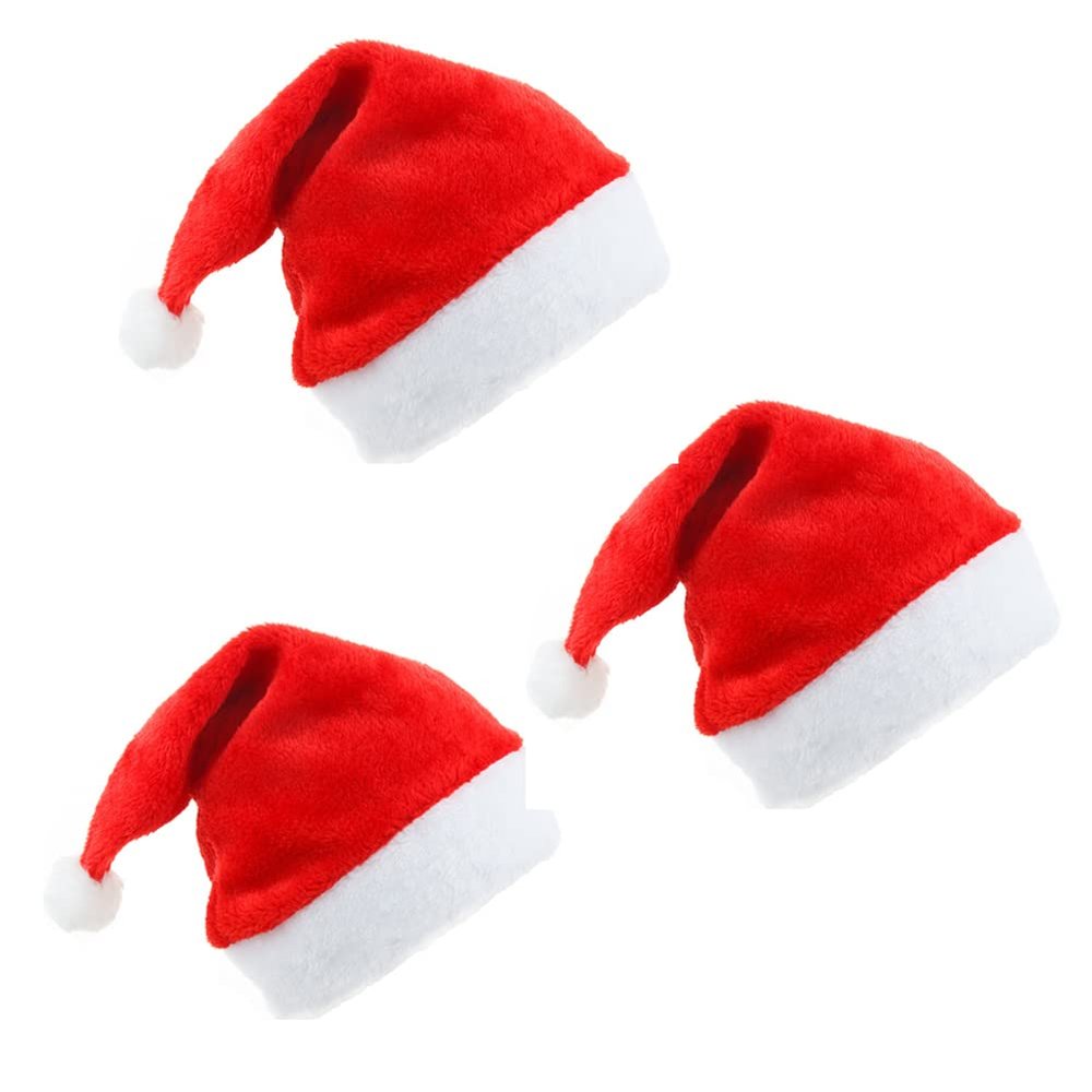Family Christmas Hat 3 PCS Santa Hat for Women Men Plush Classical Beanie with Furry Ball Teens Xmas Holiday Party Headwear