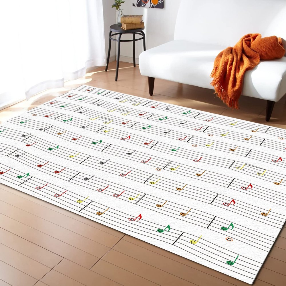 4x6ft Large Area Rugs for Living Room, Line Musical Note Simple Collection Area Runner Rugs Non Slip Bedroom Carpets Hallways Rug, Outdoor Indoor Nursery Rugs Dcor Green Red