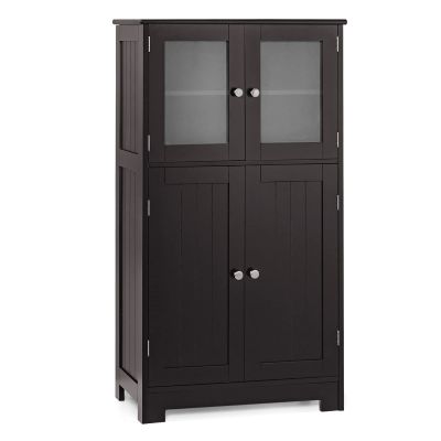 Giantex Storage Cabinet with Doors - Bathroom Floor Cabinet, Freestanding Tall Cabinet w/ 2 Tempered Glass Doors, Adjustable Shelf, Kitchen Cupboard Storage Organizer for Hallway Living Room (Brown)