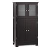 Giantex Storage Cabinet with Doors - Bathroom Floor Cabinet, Freestanding Tall Cabinet w/ 2 Tempered Glass Doors, Adjustable Shelf, Kitchen Cupboard Storage Organizer for Hallway Living Room (Brown) view 1