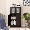 Giantex Storage Cabinet with Doors - Bathroom Floor Cabinet, Freestanding Tall Cabinet w/ 2 Tempered Glass Doors, Adjustable Shelf, Kitchen Cupboard Storage Organizer for Hallway Living Room (Brown) view 2