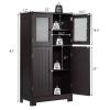Giantex Storage Cabinet with Doors - Bathroom Floor Cabinet, Freestanding Tall Cabinet w/ 2 Tempered Glass Doors, Adjustable Shelf, Kitchen Cupboard Storage Organizer for Hallway Living Room (Brown) view 3