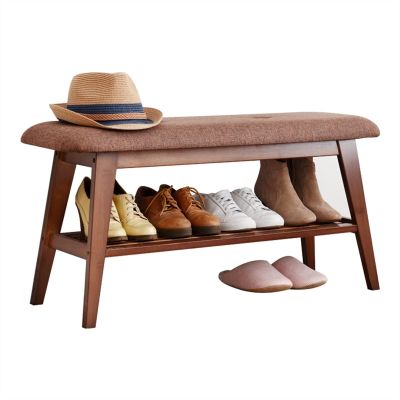 Footstools/Ottomans Shoe Entry Bench with Upholstered Bamboo Shoe Rack Bench Double Layer Shoe Rack Storage Rack for Living Room Corridor Living Room Corridor Bench Shoe Stool (Color : Brass, Size