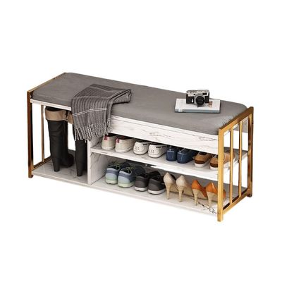 Footstools/Ottomans Shoe Rack Bench Three-Tier Shoe Rack with Boot Storage Entry Bench Foyer Hallway Living Room with Upholstered Seating Living Room Corridor Bench Shoe Stool (Color : Brass, Size