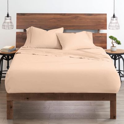1000-TC Split King Giza Cotton Sheets Sets for Adjustable Bed- 5-PC Set with 2 Twin-XL Fitted Sheets, 25" Deep Pockets - 1000-Thread-Count Soft Pure Giza Cooling Sheets - Peach