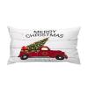 Christmas Tree on Rustic Wood Boards Lumbar Throw Pillow Covers Cases Holidays Merry Christmas Red Truck Decorative Rectangular Cushion Case for Couch Bedroom Car 12x24in view 1