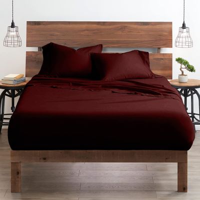 1000-TC Split King Giza Cotton Sheets Sets for Adjustable Bed- 5-PC Set with 2 Twin-XL Fitted Sheets, 25" Deep Pockets - 1000-Thread-Count Soft Pure Giza Cooling Sheets - Wine