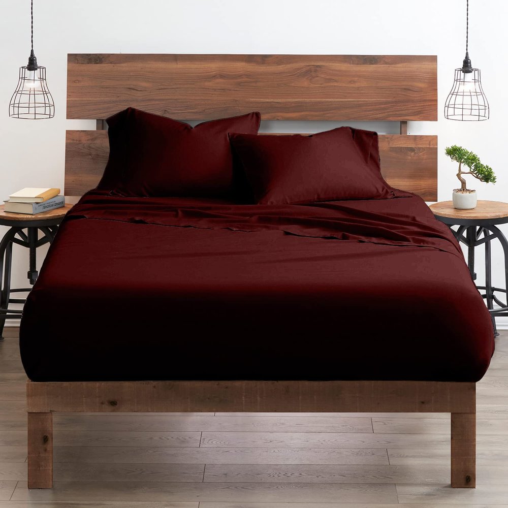 1000-TC Split King Giza Cotton Sheets Sets for Adjustable Bed- 5-PC Set with 2 Twin-XL Fitted Sheets, 25" Deep Pockets - 1000-Thread-Count Soft Pure Giza Cooling Sheets - Wine