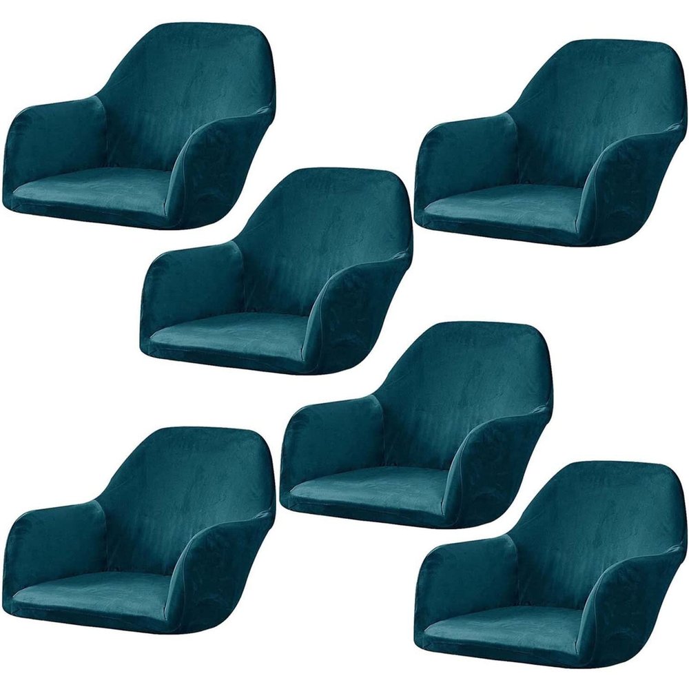 Stretch Velvet Chair Covers with Armrest Chair Cover, 1/6/2/4 Set Luxury Velvet Office Chair Cover Chair Slipcover, Office Kitchen Dining Chair Covers,F,6opack
