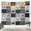 Black Gray Plaids Patchwork Kids Tapestry,Boys Girls Adults Cabin Decor,Wild Animals Deer Antlers Bear Wall Tapestries,Arrows Pine Trees Wall Hanging,Rustic Home Wall Decor,Small 51.2 x 59.1 Inches view 1