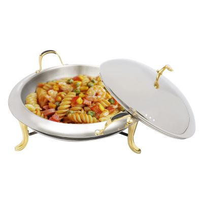 Round Chafing Dish Stainless Steel Buffet Servers and Warmers, Luxury Gold Food Warming Tray with Transparent Glass Cover & Thick Stand Frame for Kitchen Party Banquet