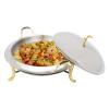 Round Chafing Dish Stainless Steel Buffet Servers and Warmers, Luxury Gold Food Warming Tray with Transparent Glass Cover & Thick Stand Frame for Kitchen Party Banquet view 1