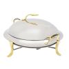 Round Chafing Dish Stainless Steel Buffet Servers and Warmers, Luxury Gold Food Warming Tray with Transparent Glass Cover & Thick Stand Frame for Kitchen Party Banquet view 2