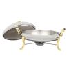 Round Chafing Dish Stainless Steel Buffet Servers and Warmers, Luxury Gold Food Warming Tray with Transparent Glass Cover & Thick Stand Frame for Kitchen Party Banquet view 3
