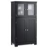 Tangkula Bathroom Floor Cabinet, Freestanding Storage Cabinet w/Glass Doors, Wood Kitchen Cupboard w/Adjustable Shelf, Bathroom Storage Cabinet for Hallway Living Room Office (Cabinets, Black) view 1