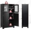 Tangkula Bathroom Floor Cabinet, Freestanding Storage Cabinet w/Glass Doors, Wood Kitchen Cupboard w/Adjustable Shelf, Bathroom Storage Cabinet for Hallway Living Room Office (Cabinets, Black) view 3