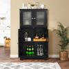 Tangkula Bathroom Floor Cabinet, Freestanding Storage Cabinet w/Glass Doors, Wood Kitchen Cupboard w/Adjustable Shelf, Bathroom Storage Cabinet for Hallway Living Room Office (Cabinets, Black) view 4