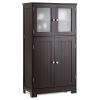Tangkula Bathroom Floor Cabinet, Freestanding Storage Cabinet w/Glass Doors, Wood Kitchen Cupboard w/Adjustable Shelf, Bathroom Storage Cabinet for Hallway Living Room Office (Cabinets, Brown) view 1