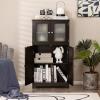 Tangkula Bathroom Floor Cabinet, Freestanding Storage Cabinet w/Glass Doors, Wood Kitchen Cupboard w/Adjustable Shelf, Bathroom Storage Cabinet for Hallway Living Room Office (Cabinets, Brown) view 2