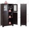 Tangkula Bathroom Floor Cabinet, Freestanding Storage Cabinet w/Glass Doors, Wood Kitchen Cupboard w/Adjustable Shelf, Bathroom Storage Cabinet for Hallway Living Room Office (Cabinets, Brown) view 3