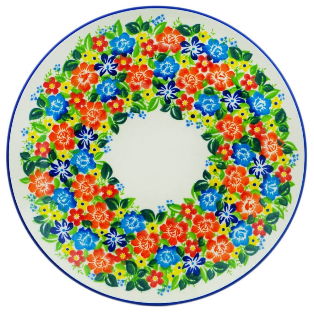 Polmedia Polish Pottery Lunch Plate UNIKAT - Bright Wildflowers Pattern Handmade in Boleslawiec Poland + Certificate of Authenticity