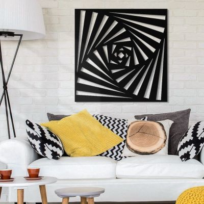 18in Large Abstract Black Wall Art Minimalist Geometric Wall Decor Modern Wall Art for Living Room Bedroom Dining Room Wall Sculptures Hanging Outdoor/Indoor Wall Decorations Gifts for Birthday