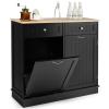 Black Freestanding Kitchen Island Utility Storage Cabinet Trash Cabinet with Tilt Out Trash Bin Holder Rubberwood Countertop Ample Storage Space for Storing Silverware Utensils Kitchen Appliances view 1