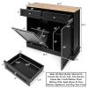 Black Freestanding Kitchen Island Utility Storage Cabinet Trash Cabinet with Tilt Out Trash Bin Holder Rubberwood Countertop Ample Storage Space for Storing Silverware Utensils Kitchen Appliances view 2