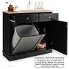 Black Freestanding Kitchen Island Utility Storage Cabinet Trash Cabinet with Tilt Out Trash Bin Holder Rubberwood Countertop Ample Storage Space for Storing Silverware Utensils Kitchen Appliances view 3