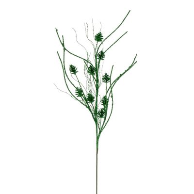 Vickerman 32" Green Mini Pinecone Twig Glitter Spray, 6 per Bag.