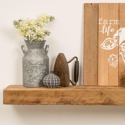 Modern Timber Craft Reclaimed Wood Fireplace Mantel Shelf | Solid Rustic American Barnwood with Floating Shelf Brackets | 2.75" Thickness | 48" L x 7" D, Rustic Original - Unfinished