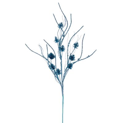 Vickerman 32" Baby Blue Mini Pinecone Twig Glitter Spray, 6 per Bag.