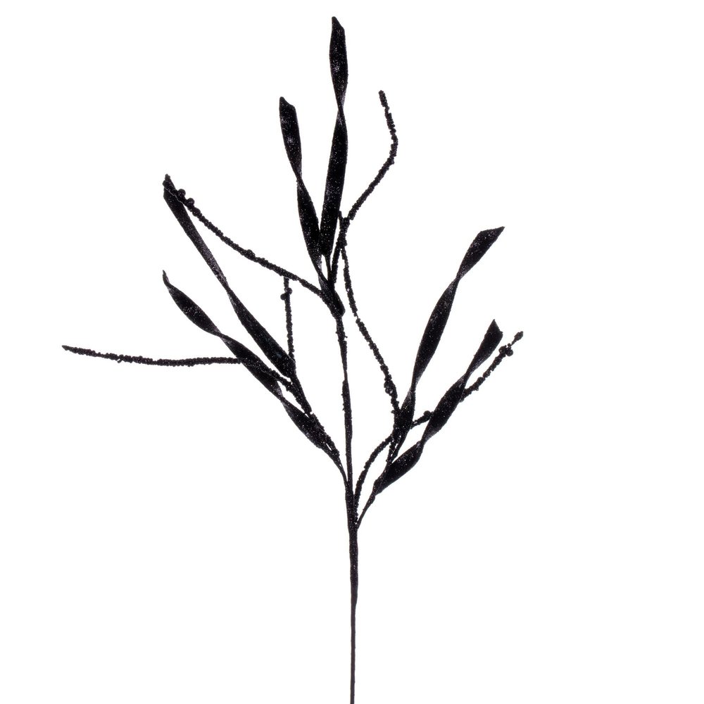Vickerman 34" Black Wavy and Spiral Glitter Spray, 6 per Bag.
