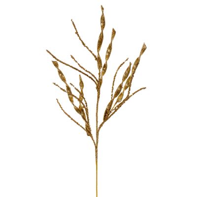 Vickerman 34" Gold Wavy and Spiral Glitter Spray, 6 Pieces per Bag, Measures 34 Inches from Top to Bottom
