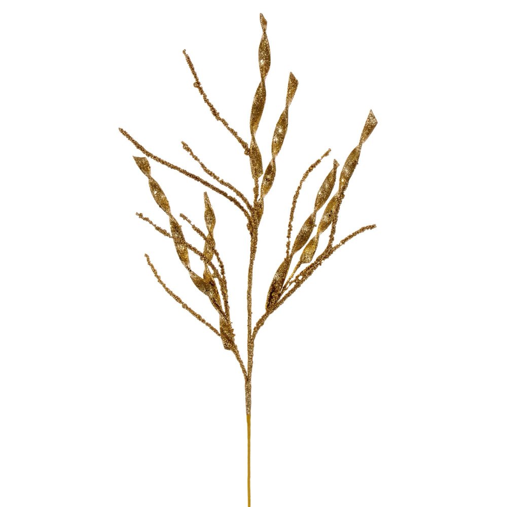 Vickerman 34" Gold Wavy and Spiral Glitter Spray, 6 Pieces per Bag, Measures 34 Inches from Top to Bottom