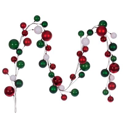 Vickerman 10' White, Red, and Green Assorted Finish Branch Ball Ornament Garland.