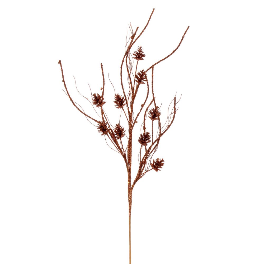 Vickerman 32" Copper Mini Pinecone Twig Glitter Spray, 6 per Bag.