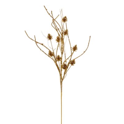 Vickerman 32" Gold Mini Pinecone Twig Glitter Spray, 6 per Bag.