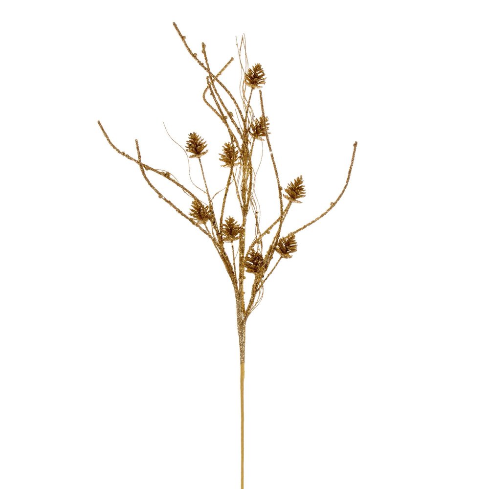 Vickerman 32" Gold Mini Pinecone Twig Glitter Spray, 6 per Bag.