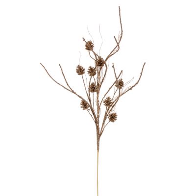Vickerman 32" Champagne Mini Pinecone Twig Glitter Spray, 6 per Bag.