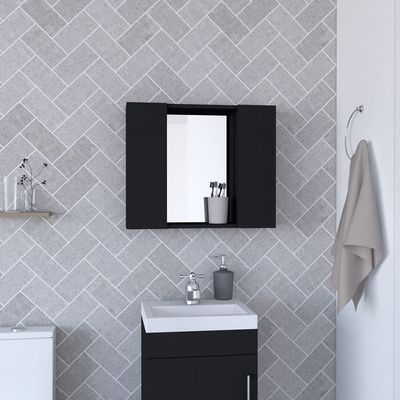 Hops Medicine Cabinet, Double Door, Mirror, One External Shelf, Black wengue Finish