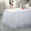 Efavormart 14ft White Full Size 4 Layer Fluffy Tulle - Tutu Table Skirt for Party Events fits 6ft rectangle/48in Round Table view 2