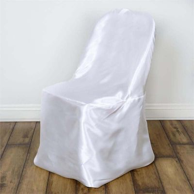 Efavormart 5 PCS White Glossy Satin Folding Chair Covers, Reusable Elegant Chair Covers