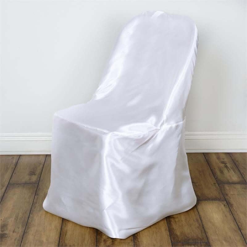 Efavormart 5 PCS White Glossy Satin Folding Chair Covers, Reusable Elegant Chair Covers