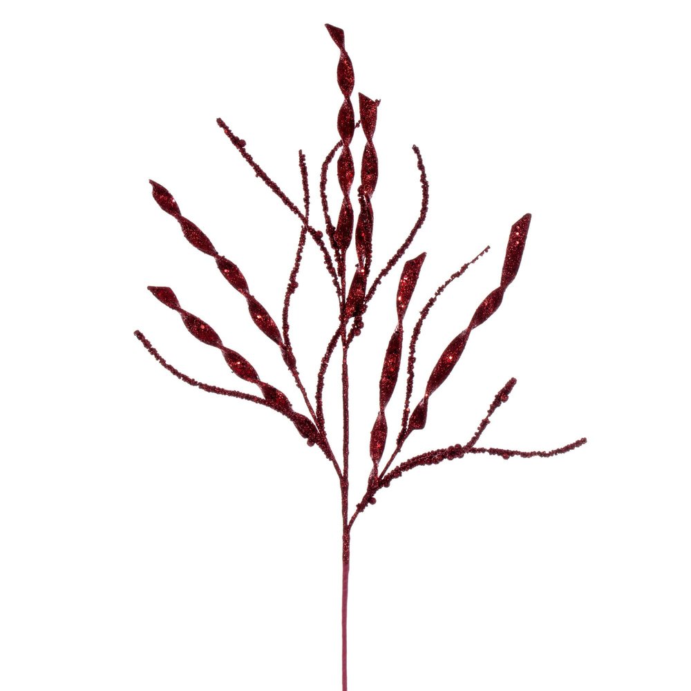 Vickerman 34" Burgundy Wavy and Spiral Glitter Spray, 6 per Bag.