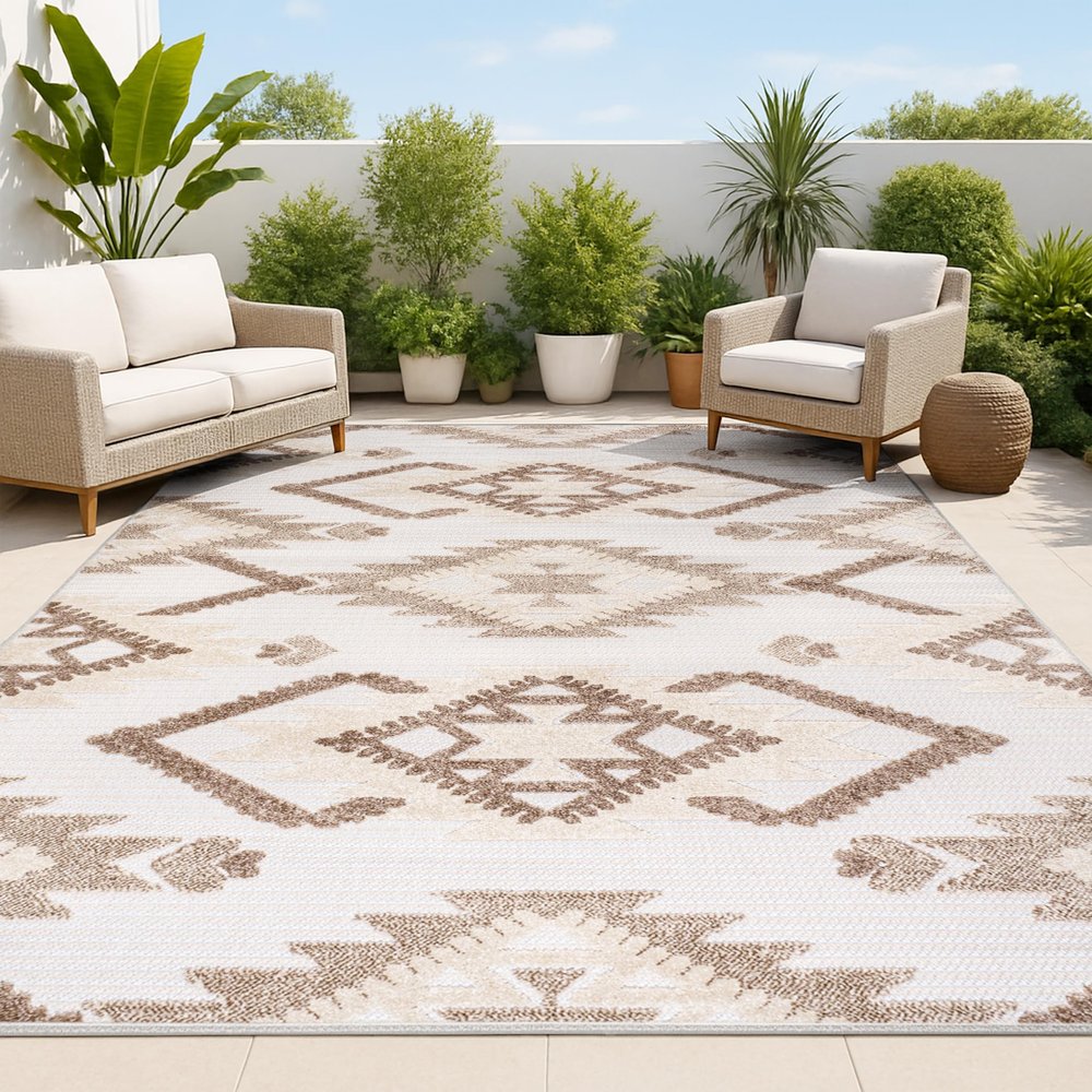 JONATHAN Y Neutral Diamond Kilim Indoor Outdoor Area Rug 3X5 Brown/Ivory, Sumak High-Low Pile for Backyard, Patio, Porch, Easy-Cleaning, High Traffic, Pet-Friendly, Non-Shedding (SBH107C-3)