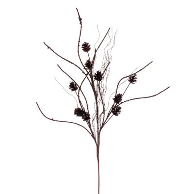 Vickerman 32" Chocolate Mini Pinecone Twig Glitter Spray, 6 per Bag.