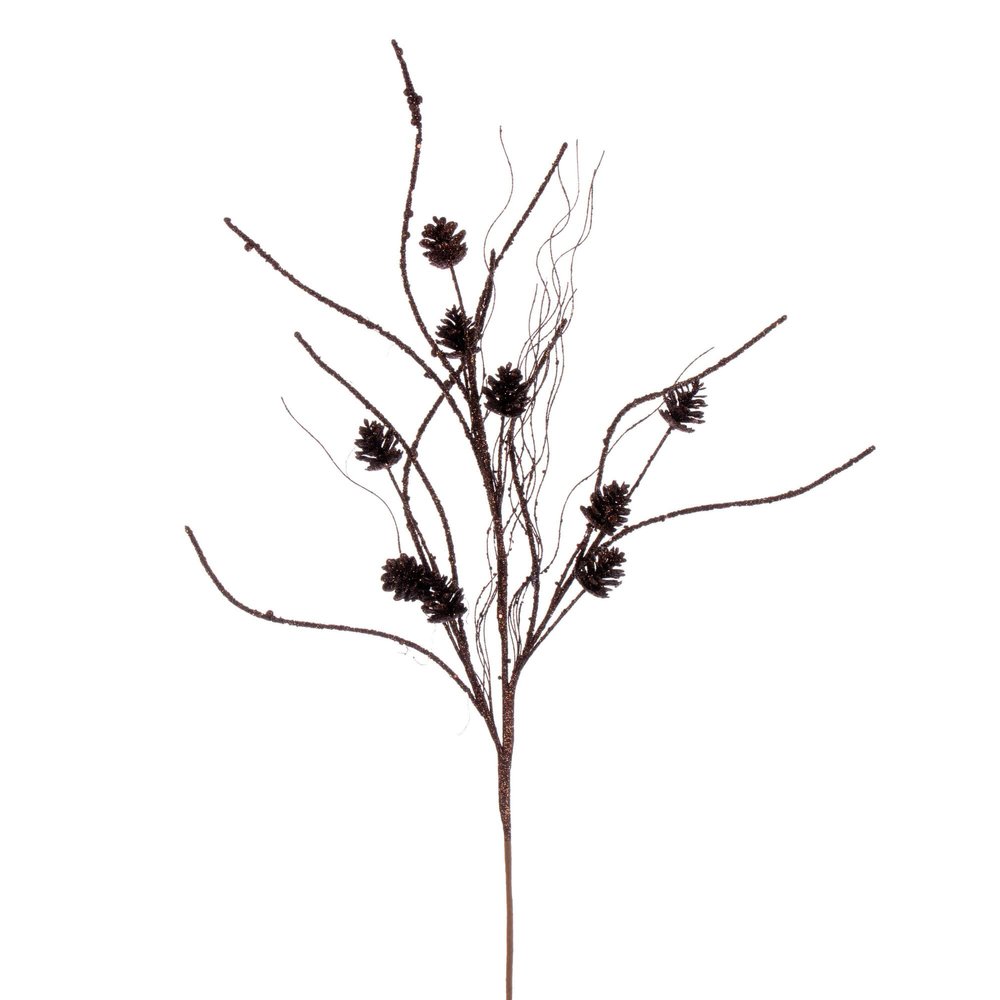 Vickerman 32" Chocolate Mini Pinecone Twig Glitter Spray, 6 per Bag.